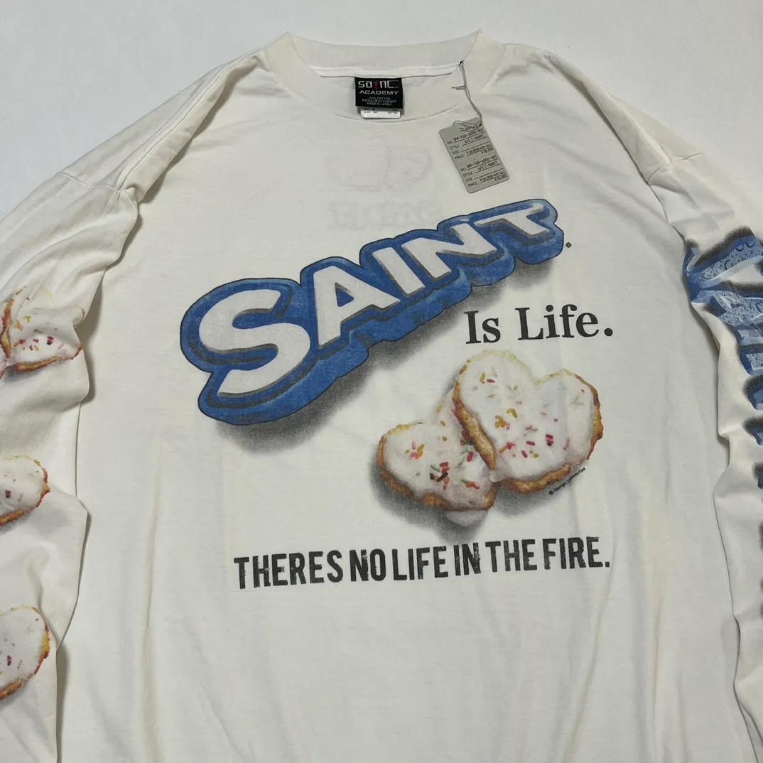 SAINT Mxxxxxx HEART COOKIES L/S TEE/WHT Love Oreo printed long sleeves Off-white S-XL Customized co-branded main mark/wash mark Correct version Ready-made garments washed and distressed VINTAGE feeling Top-notch printing technology Perfect restoration